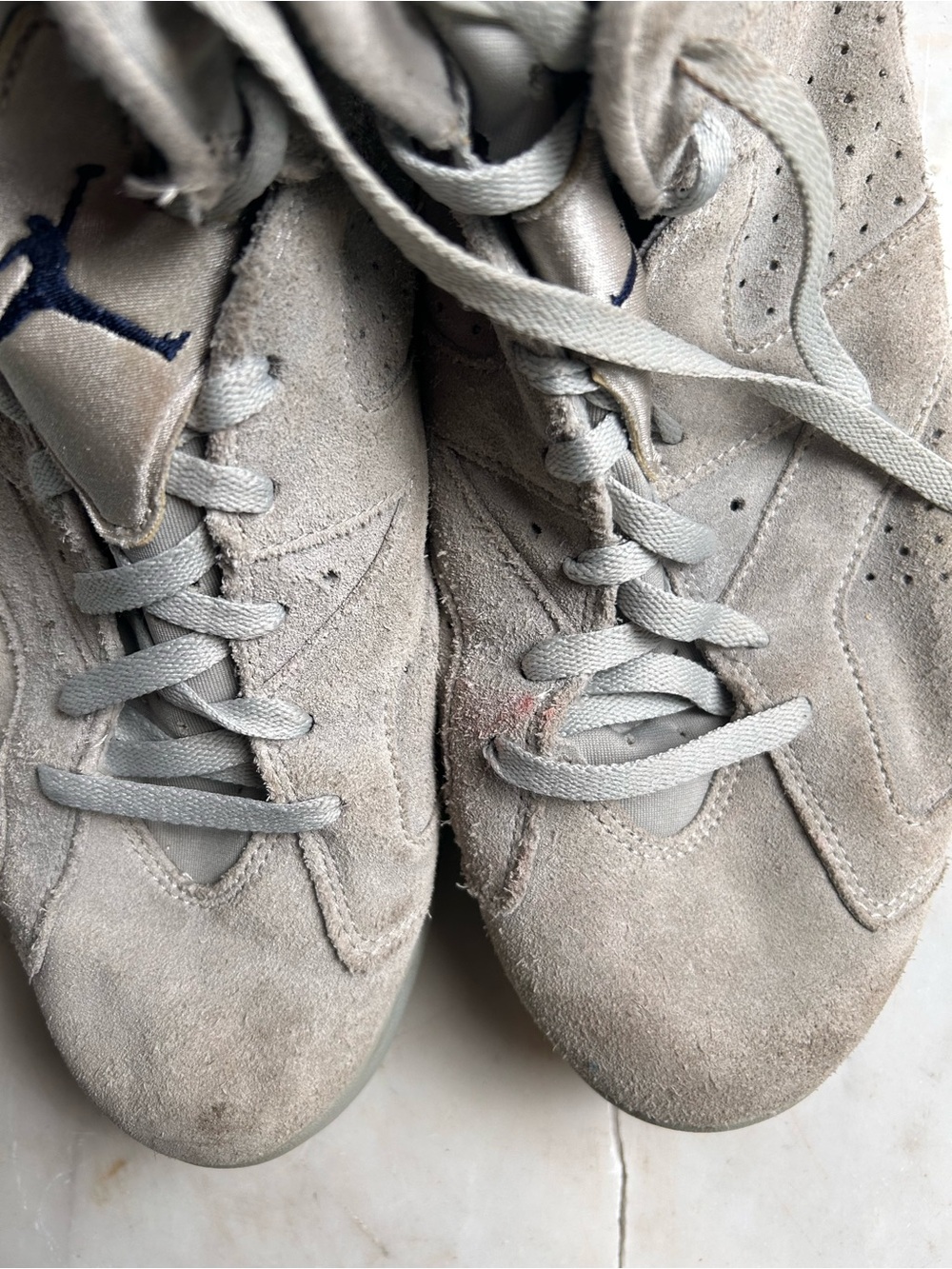 Air Jordan Retro 7 Suede Sneakers in Light Gray with Navy Jumpman 14 Mens - Picture 13 of 14